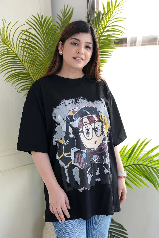 Steals and Deals Bella Black Printed Boyfriend Fit Tshirt