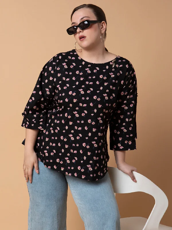 Weekend Savings Extravaganza Women Floral Black Top