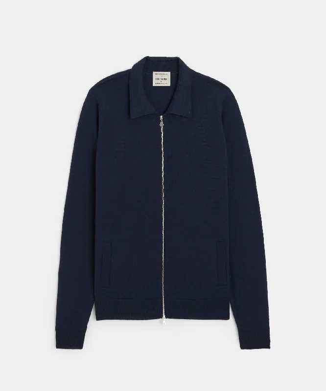 Great Bargain John Smedley Alston Merino Wool Zip-Up in Midnight