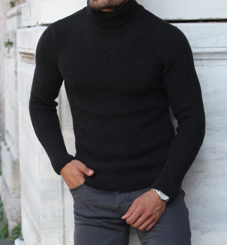 Quick Sale Marina Black Turtleneck Wool Sweater