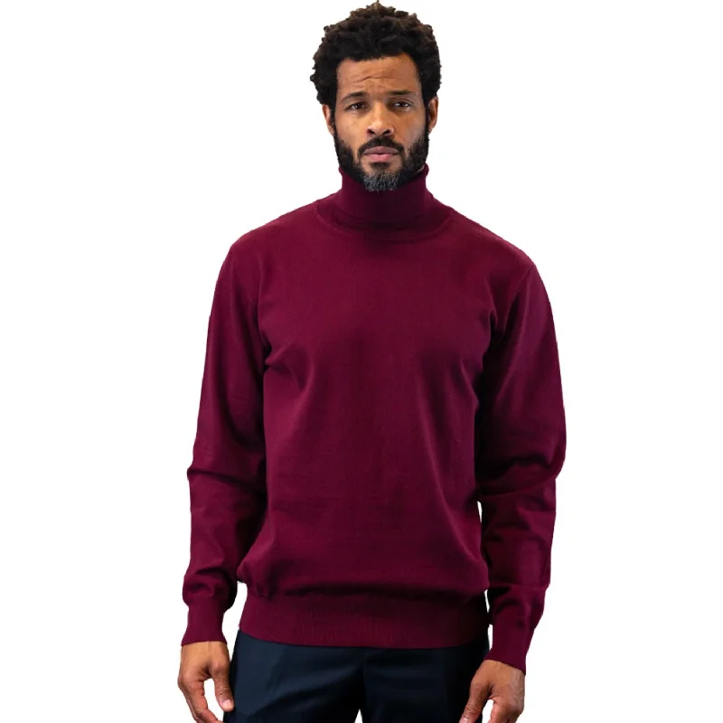 The Best Deal Vesta Collection: Modern Fit Burgundy Wool & Cashmere Turtleneck Sweater