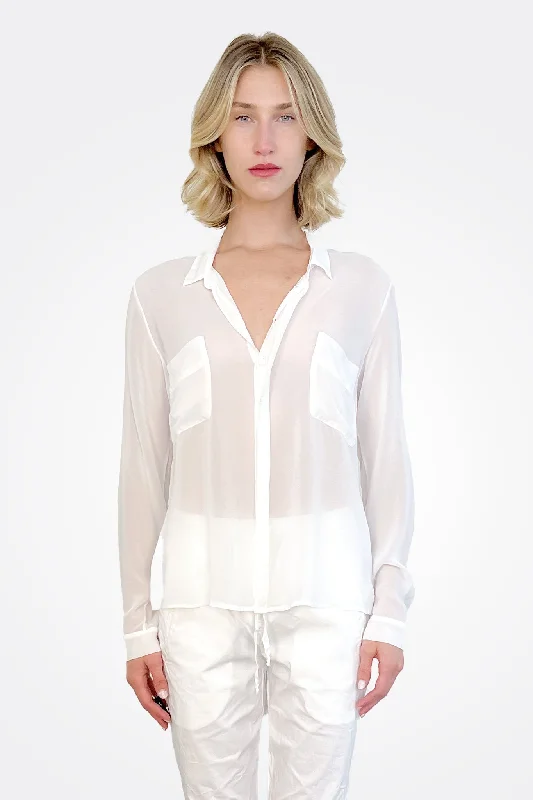 Shop the Weekend Away Pocket Silk Button Down - White