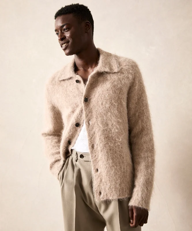 Can't Resist Over-Brushed Mohair Sweater Jacket in Sand Stone