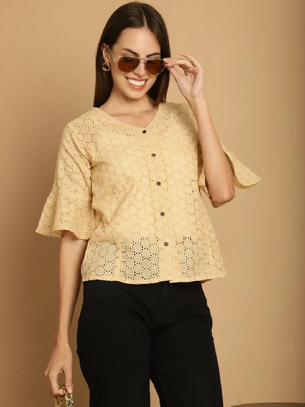 Special Offer Embroidered Cotton V-Neck Top for Women