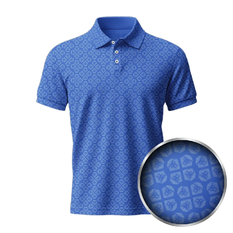YEAR-End Clearance Lion Shield Royal Blue & Grey Pattern Print Short Sleeve Polo (Classic Fit)