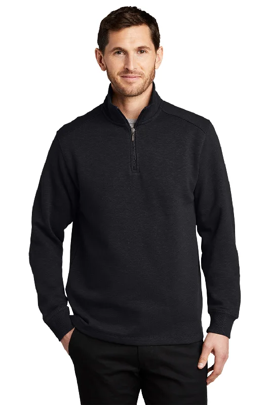 Steals and Deals Port Authority Mens Slub Fleece 1/4 Zip Sweatshirt - Black