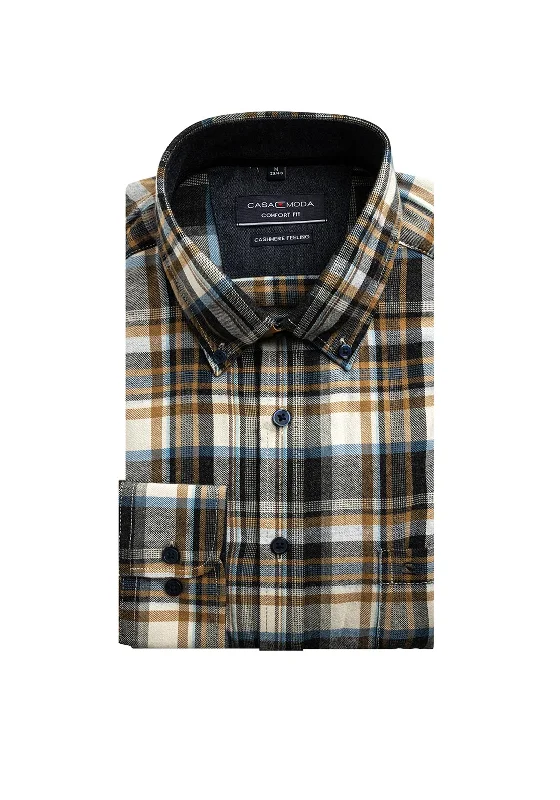 Celebrate the Weekend with Discounts Casa Moda Plaid Shirt, Brown & Blue Multi