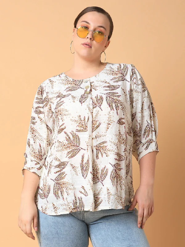 Savings Galore Women Floral Off White Top