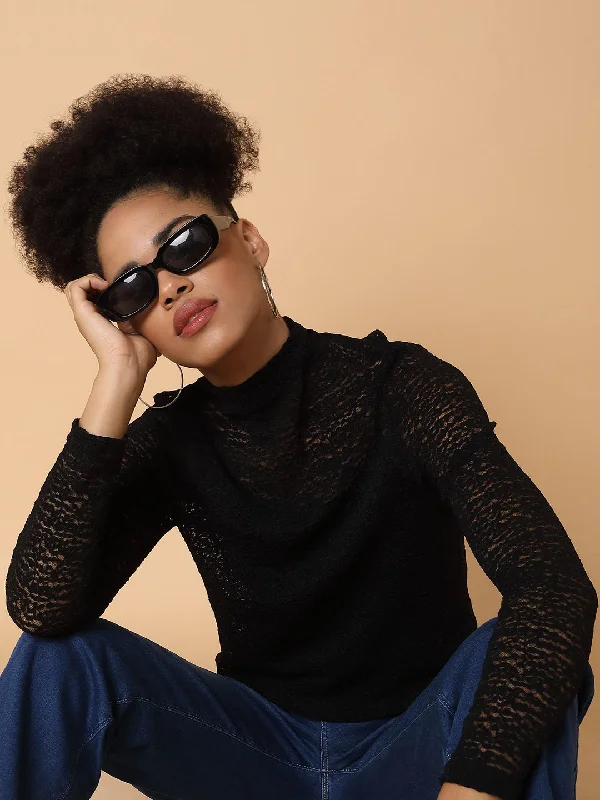 Weekend Offers You Can't Ignore Women Solid Black Top