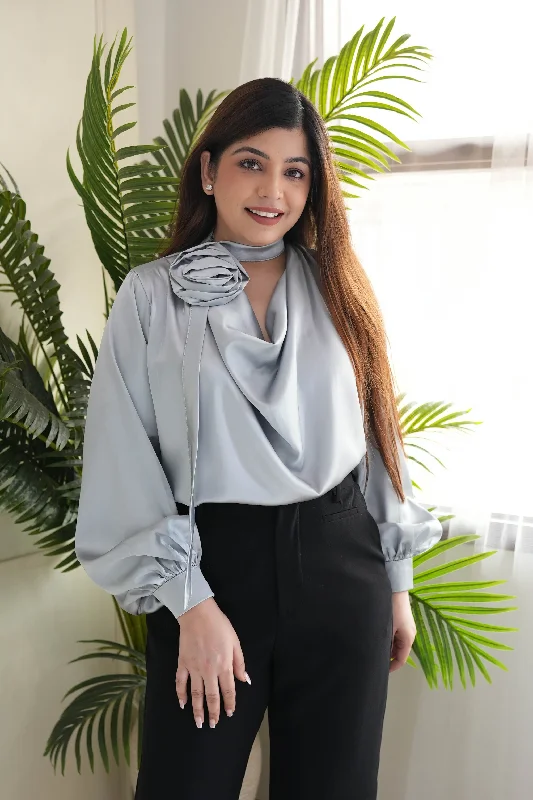 Now or Never Nemo Green Satin Top With Bow