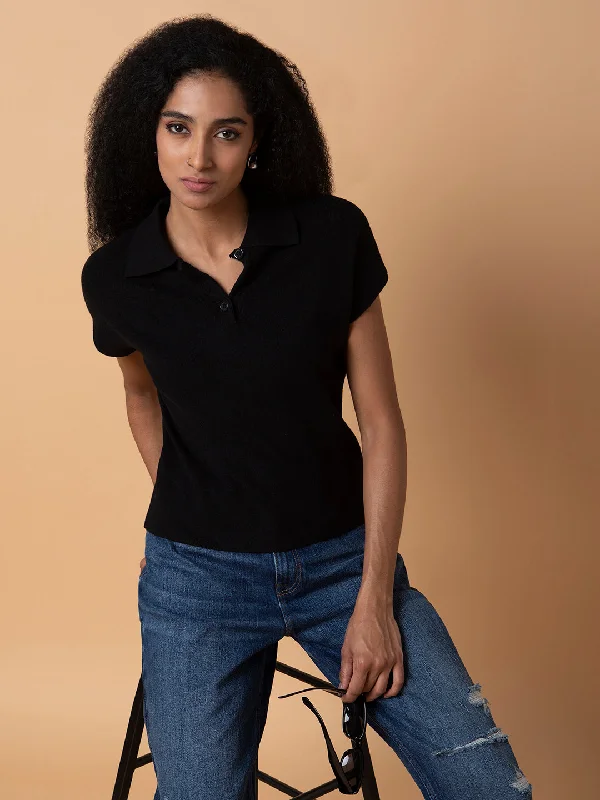 Weekend Bargains to Enjoy Women Solid Black Top