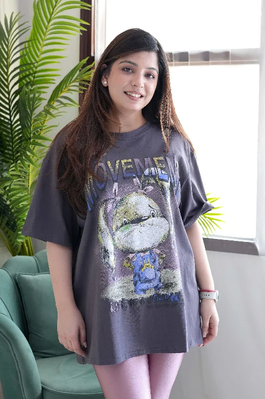 Weekend Savings Fiesta Lucy Grey Printed Boyfriend Fit Tshirt
