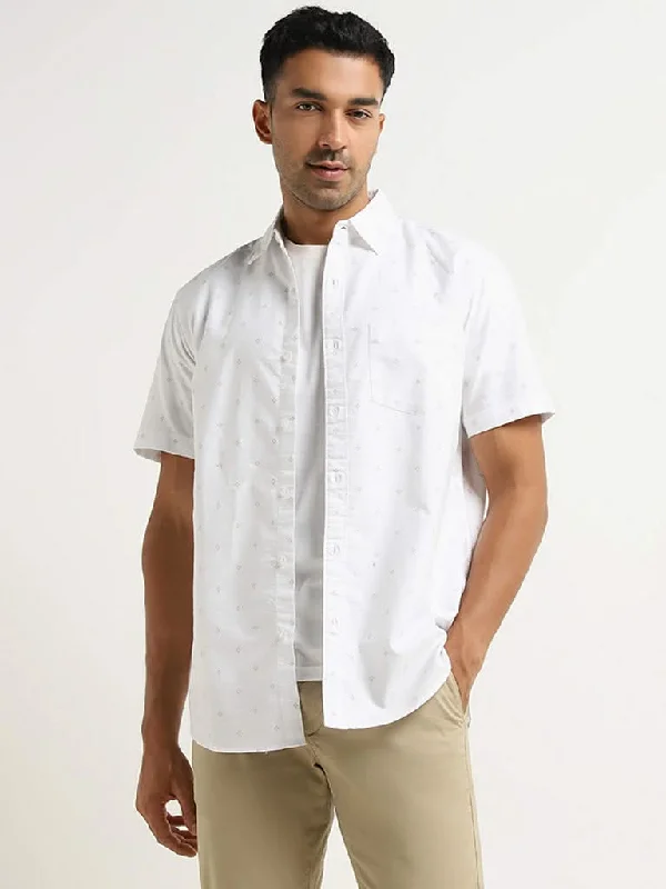 Weekend Savings Delight WES Casuals White Printed Relaxed-Fit Cotton Shirt