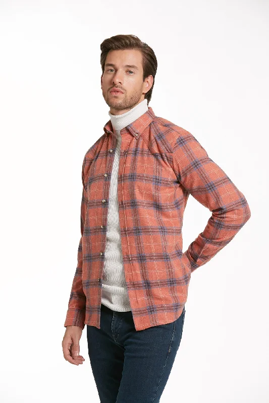Weekend Specials to Love Slim Fit Long Sleeve Plaid Cotton Blend Brick Casual Shirt