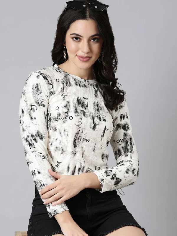 Overstock Clearance Women Typography Cream Top