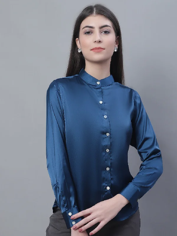 Weekend Deals You Can't Resist Women Blue Solid Shirt Style Top