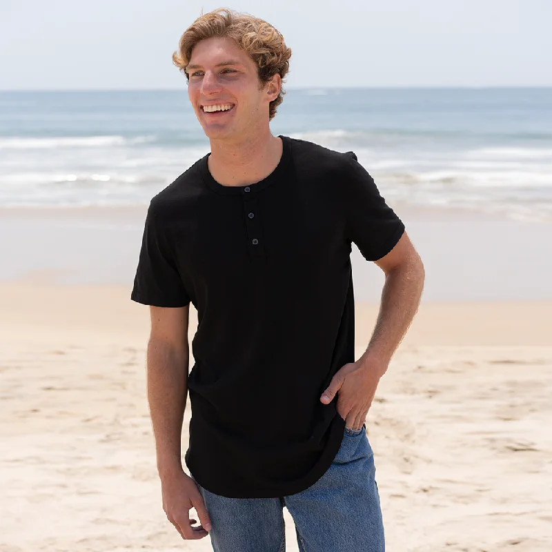 Deal Dash Mens Short Sleeve Henley Curved Hem