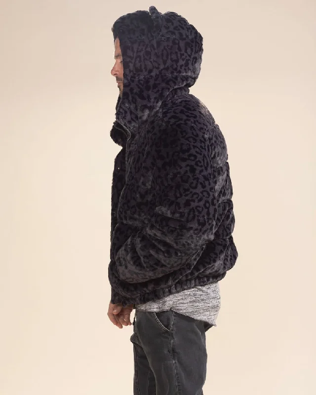 Deep Discounts Classic Men's Black Puffer Jacket With Hood | Slate Leopard