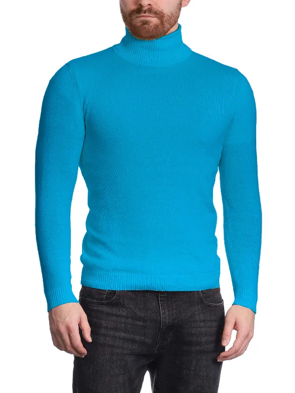 Hurry In Arthur Black Men's Caribbean Blue Pullover Cotton Blend Turtleneck Sweater Shirt