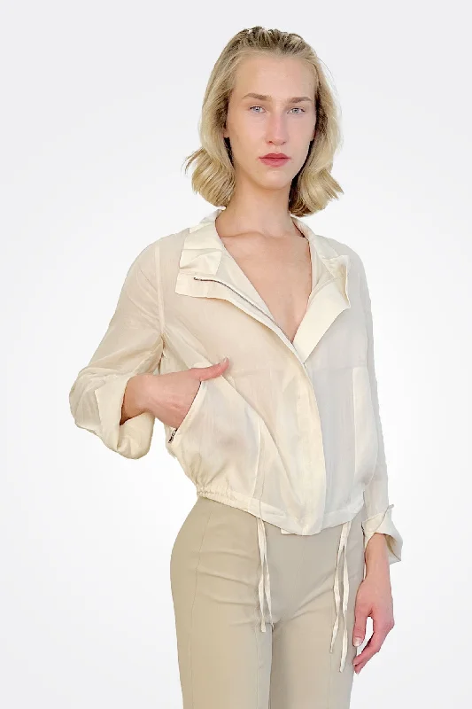 Weekend Bargains to Sizzle Yabella Sheer Mockneck Zip Jacket - Clay