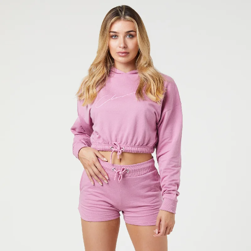 Final Markdown Tonal Embroidered Cropped Hoodie Twinset | Berry