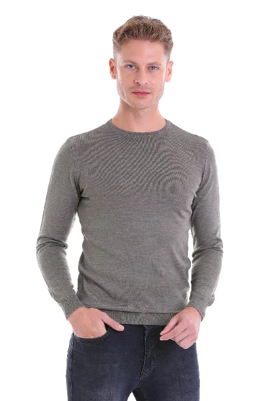 Savings Event Comfort Fit Mink Wool Blend Crew Neck Sweater