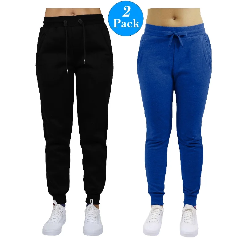 Best Bargains GBH Women's Slim Fit Fleece Jogger Sweatpants with Zipper Pockets 2-Pack