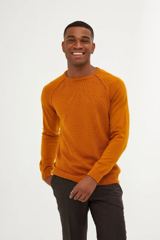 Shop and Save Slim Fit Mustard Cotton Blend Crewneck Sweater