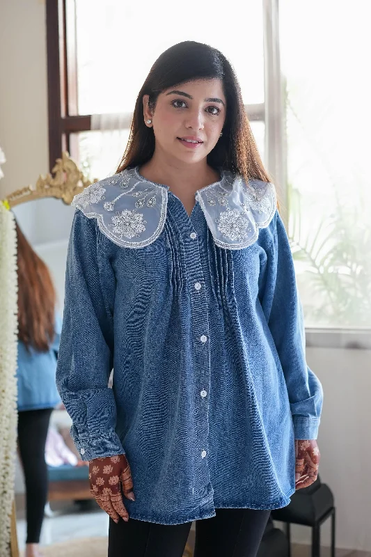Weekend Bargains Galore Billie Lace Detailing Denim Loose Fit Shirt