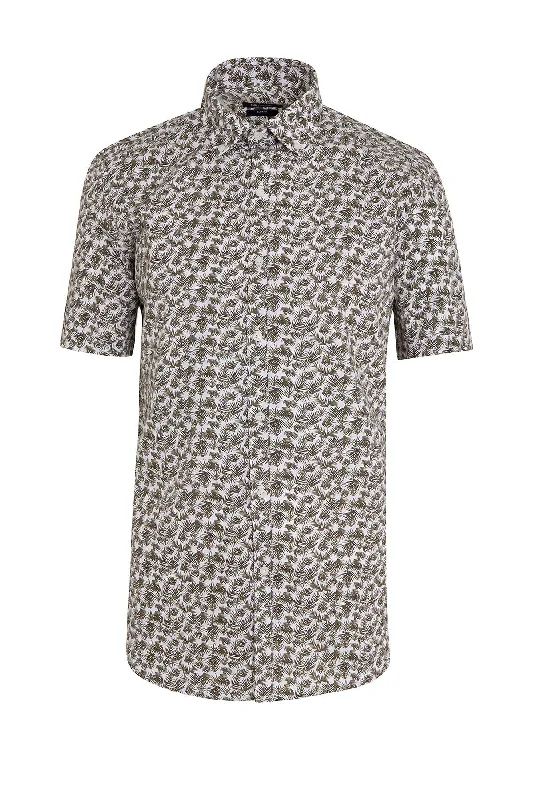 Weekend Savings Spectacular Slim Fit Green Short Sleeve Printed Cotton Casual Shirt