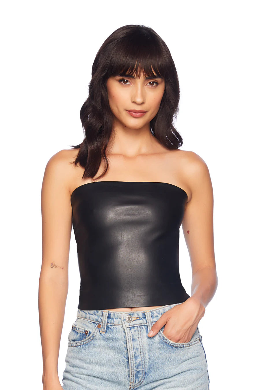 Weekend Shopping Made Better Faux Leather Tube Top - Black