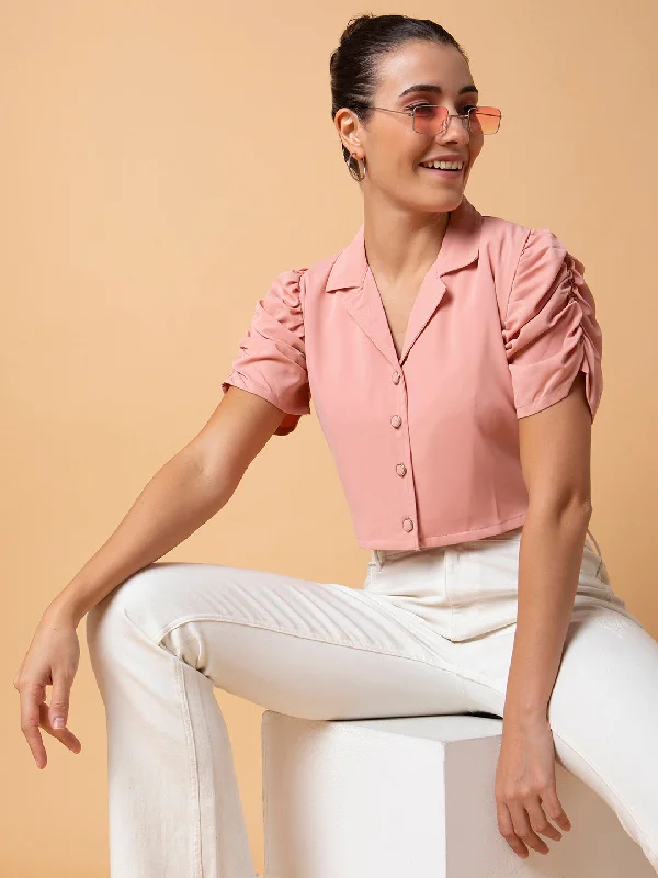 Steals and Deals Women Solid Peach Blouson Top