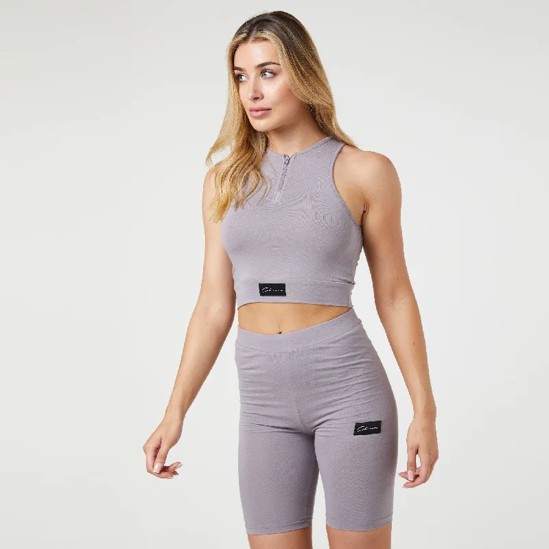 Daily Deals 1/4 Zip Cropped Tank Twinset | Slate Grey