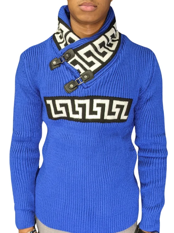 Steals and Deals Young Republic Mens Royal Blue Shawl Neck Cotton Blend Sweater