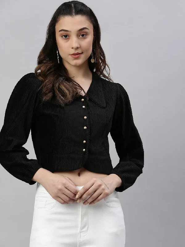 Weekend Deals That Sparkle Women Solid Black Top