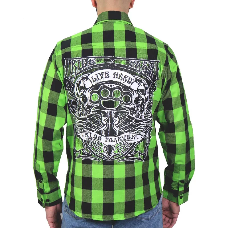 Price Reduction Hot Leathers FLM2106 Men's Brass Knuckles Flannel Long Sleeve Shirt