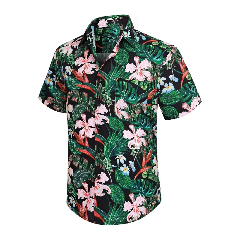 Hurry In Funky Hawaiian Shirts with Pocket - 18-BLACK/GREEN