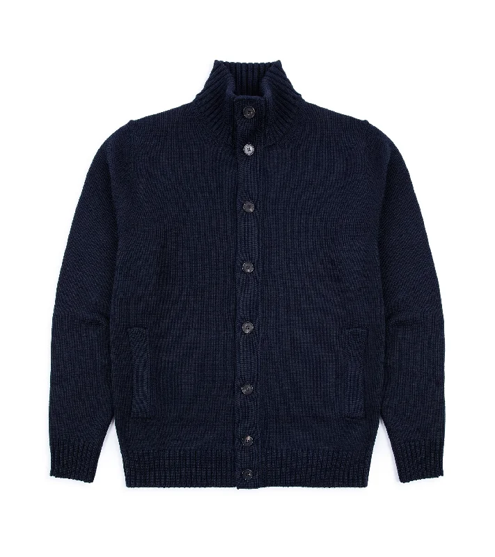 One-Day Only Zanone 5 Gauge Merino Cardigan: Navy