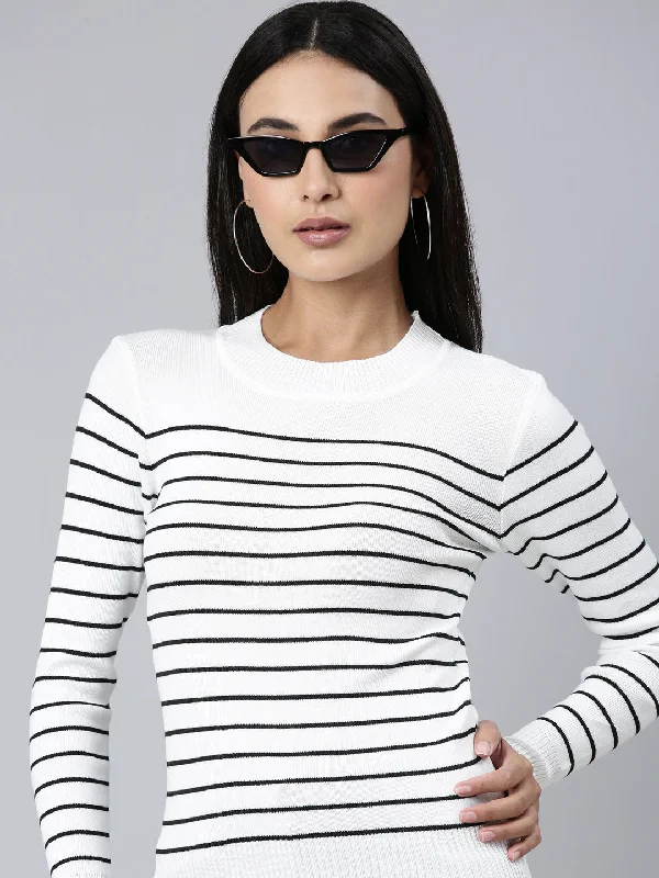 Overstock Clearance Women White Striped Top