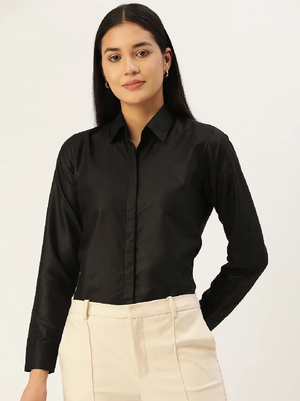 Weekend Offers That Dazzle Women Black Solid Shirt Style Top