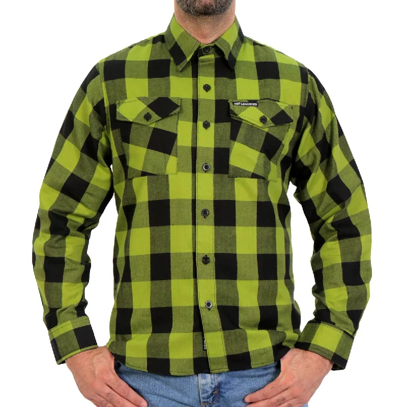 Overstock Hot Leathers FLM2015 Men's Black and Light Green Long Sleeve Flannel Shirt