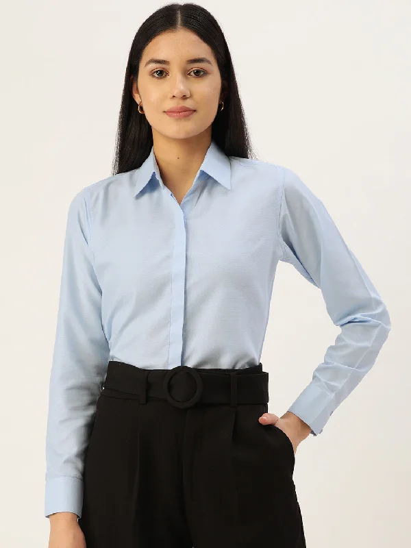 While Supplies Last Women Blue Solid Shirt Style Top