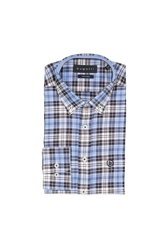 Weekend Bargains to Relish Bugatti Pocket Check Shirt, Blue & Black