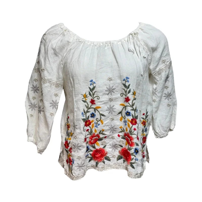 Unmissable Offer Hazelton Peasant Tie Blouse Top Long Sleeve By Johnny Was In Navy, Size: S