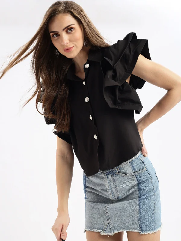 Weekend Bargains Galore Women Solid Black Top