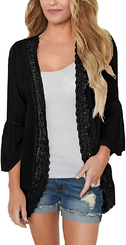 Shop and Save Haute Edition Flared Bell Sleeve Lace Trimmed Kimono