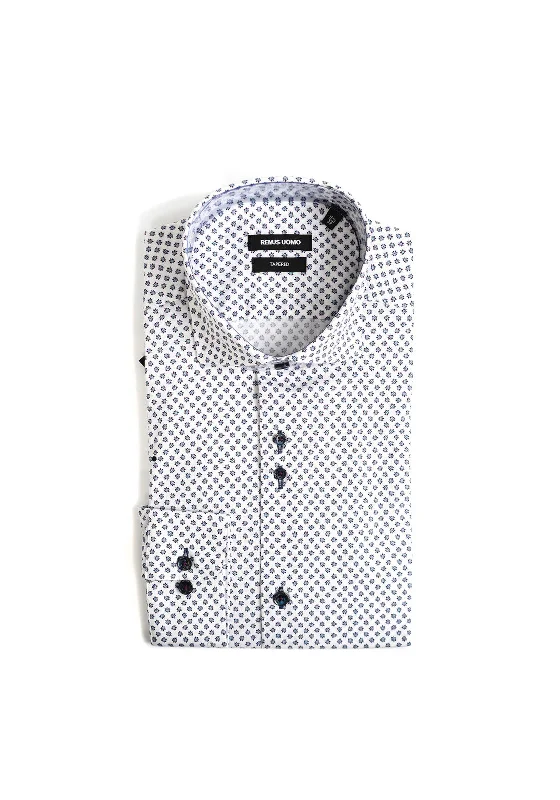 Weekend Specials to Enjoy Remus Uomo Frank Geo Snowflake Shirt, White Multi