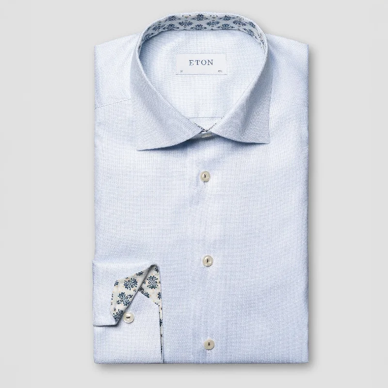 Sale Alert Light Blue Semi-Solid Cotton Tencel Contrast Trim Contemporary Fit Shirt - ETON
