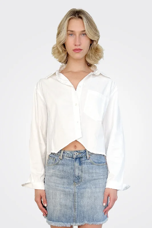 Markdown Sale Crop Button Down Shirt - White