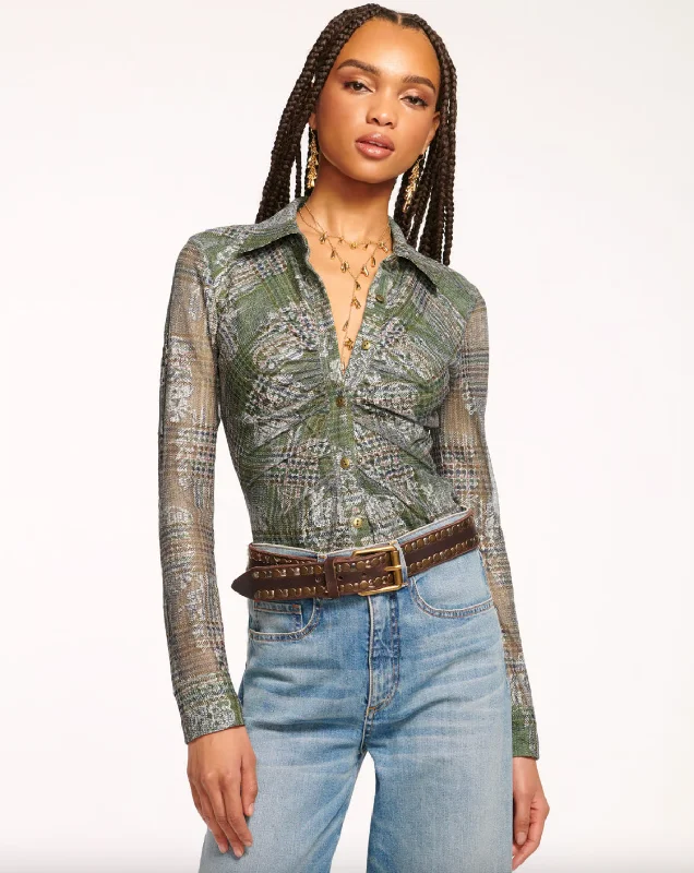 Weekend Savings Sensation Hamilton Mesh Long Sleeve Top - Sage Tartan